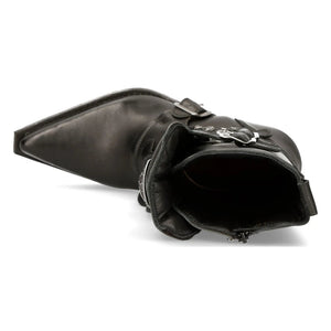 NEW ROCK M-7993-S1 WESTERN COWBOY BOOTS Black Leather Buckle Heavy Biker Shoes-TruClothing