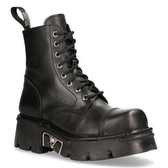 NEW ROCK M-NEWMILI083-S19 COMBAT BOOTS Black Leather Military Biker Shoes-TruClothing