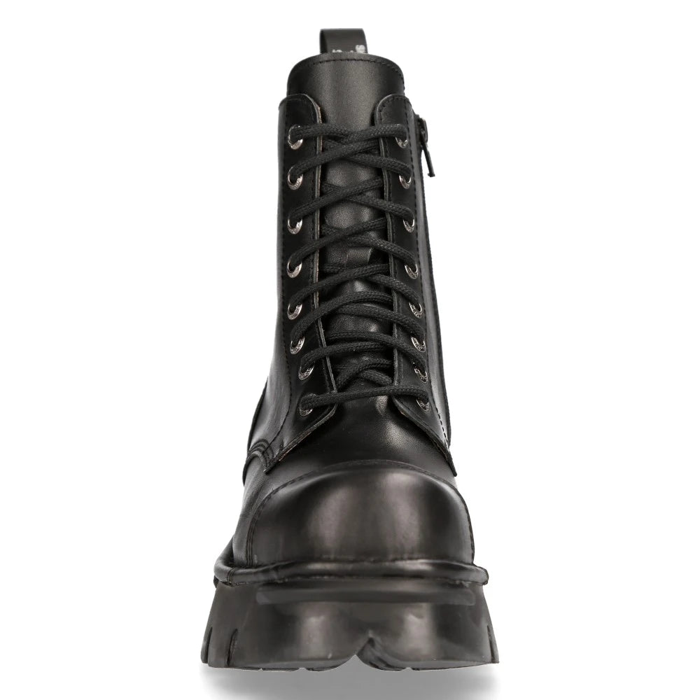 NEW ROCK M-NEWMILI083-S19 COMBAT BOOTS Black Leather Military Biker Shoes-TruClothing