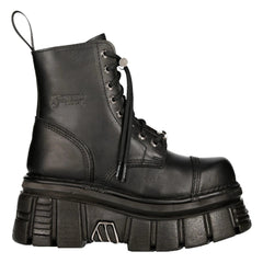 NEW ROCK M-NEWMILI083-S21 TOWER COMBAT BOOTS Black Leather Platform Biker Shoes-TruClothing