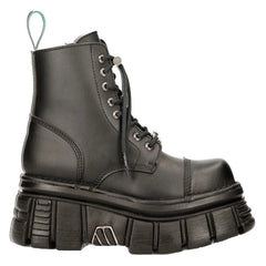 NEW ROCK M-NEWMILI083-VS2 VEGAN BOOTS Combat Black Leather Platform Biker Shoes-TruClothing