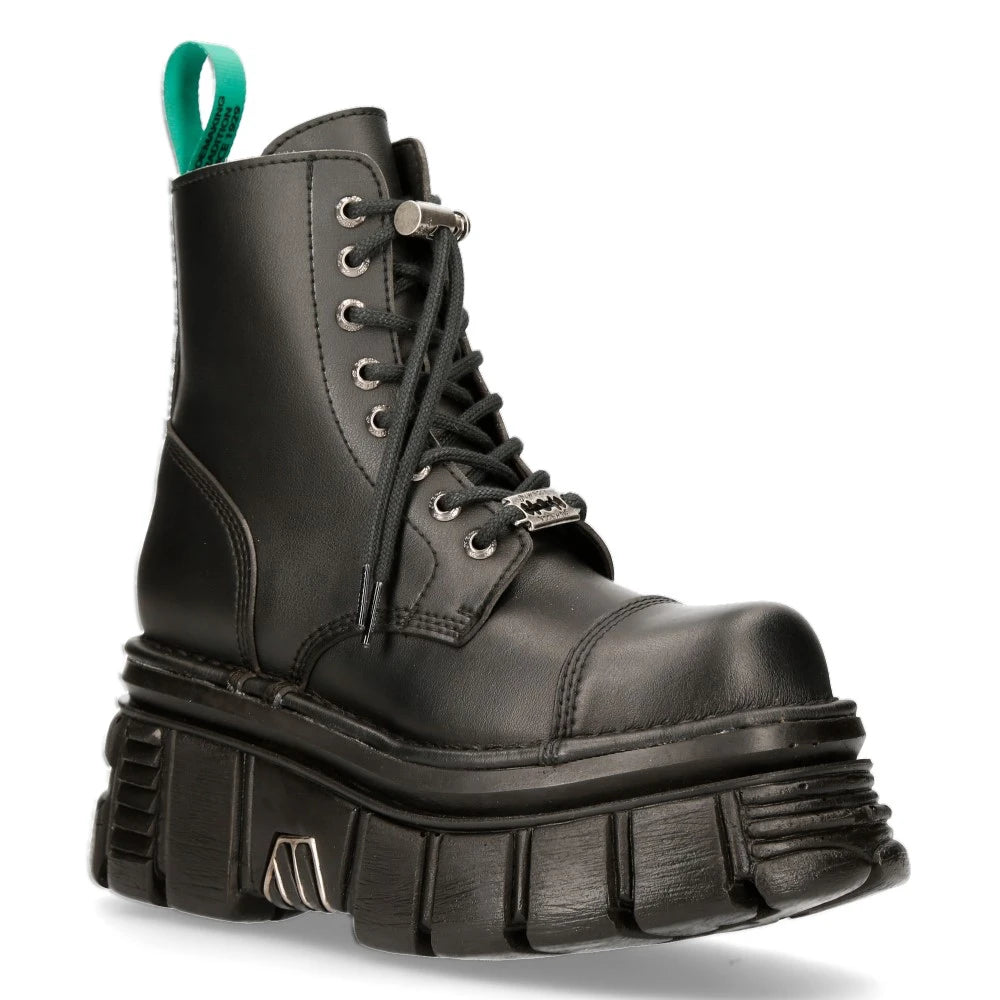 NEW ROCK M-NEWMILI083-VS2 VEGAN BOOTS Combat Black Leather Platform Biker Shoes-TruClothing