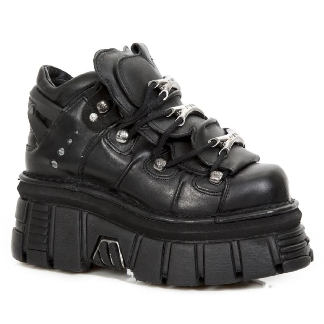 NEW ROCK M.106-S29 TOWER SHOES Metallic Black Leather-TruClothing