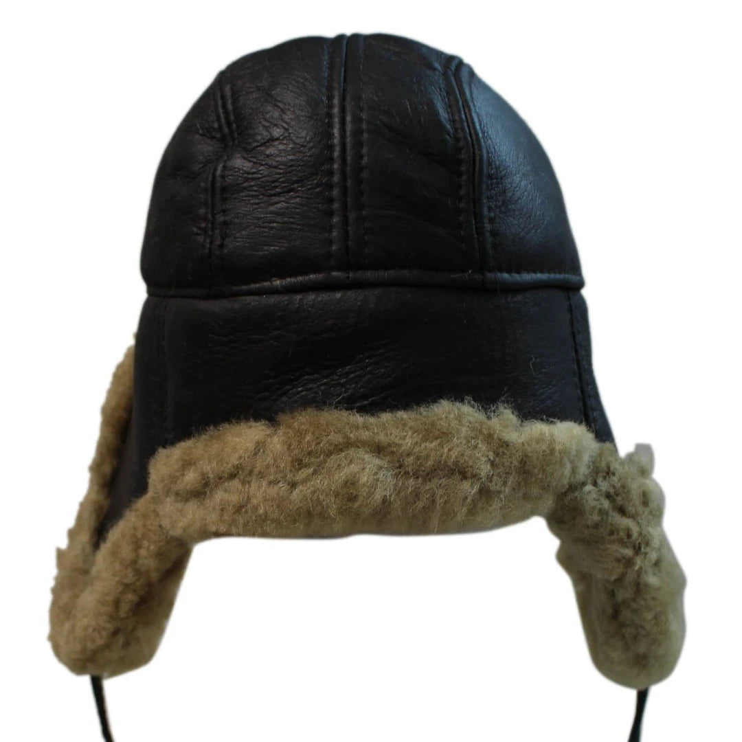 Navigator - Mens Real Shearling Sheepskin Pilot Aviator Trapper Hat Brown Flying Cap Leather Winter-TruClothing