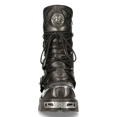 New Rock 107-S2 Black/Silver Gothic Leather Flame Boots-TruClothing
