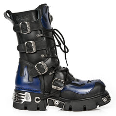 New Rock 107-S2 Mens 100% Leather Silver Skull Devil Metallic Boots-TruClothing