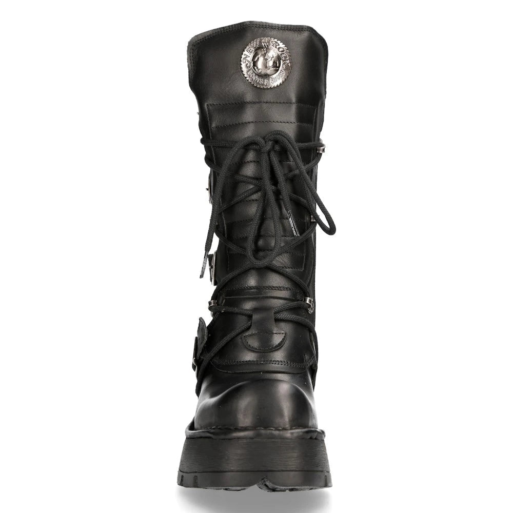 New Rock 373-S33 Ladies Black Gothic Mid Calf Boots-TruClothing