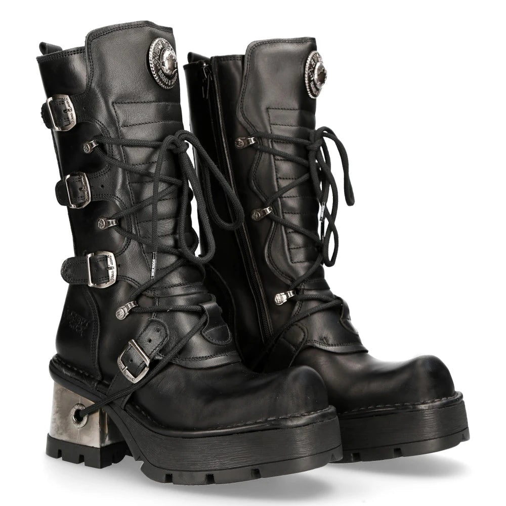 New Rock 373-S33 Ladies Black Gothic Mid Calf Boots-TruClothing