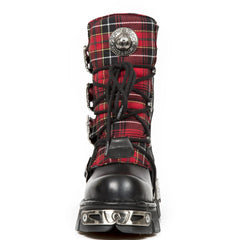 New Rock 391T-S1 Black Leather Tartan Gothic Boots Punk EMO Military-TruClothing