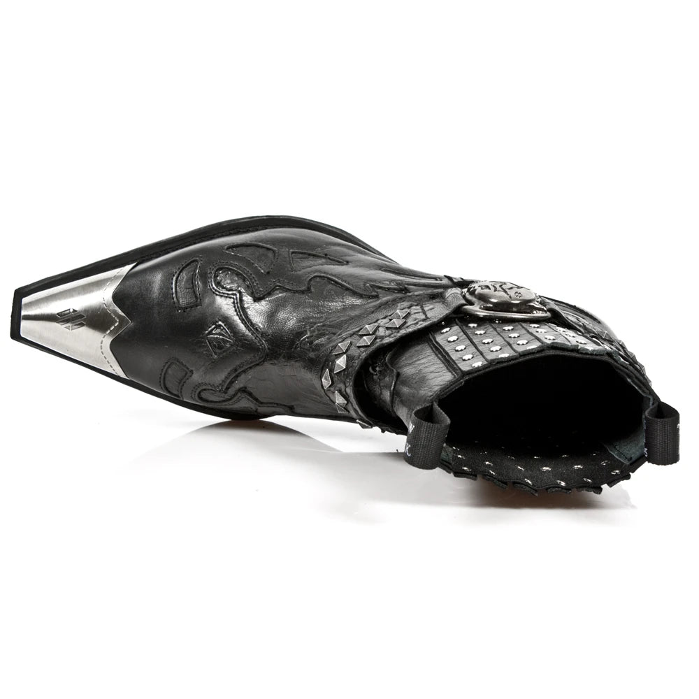 New Rock 7950P-S1 Black Leather Military Cowboy Boots Metal Toe Heel Biker Rock-TruClothing