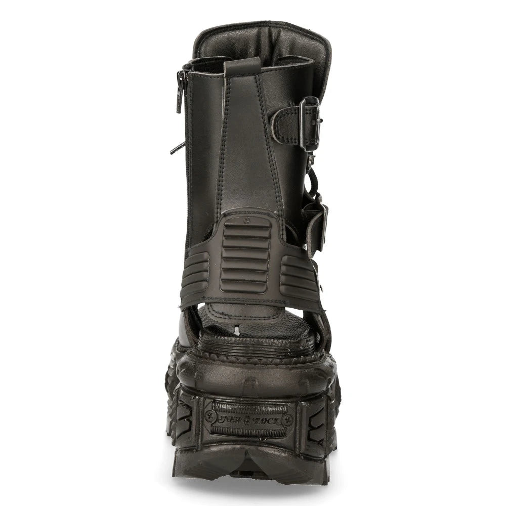 New Rock Boots BIOS107-V1 Black VEGAN Leather Unisex Platform Sandal Biker Goth-TruClothing