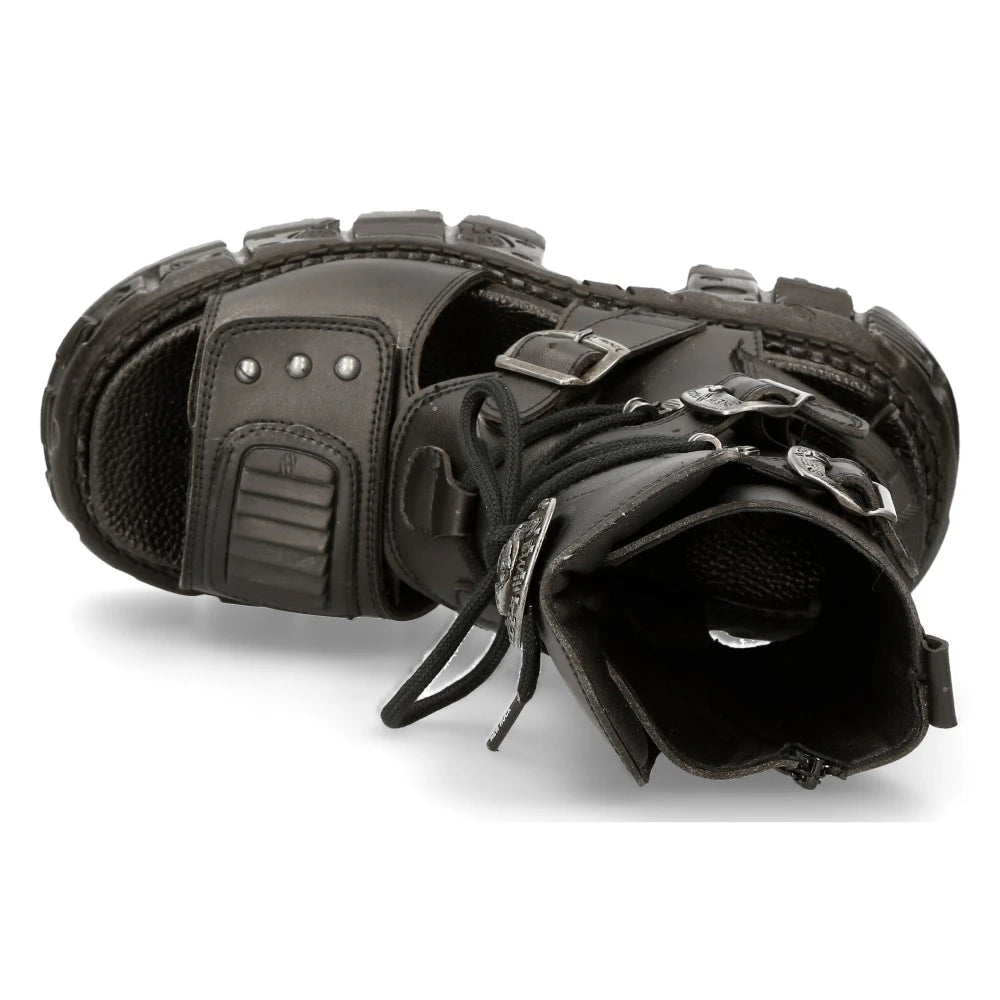 New Rock Boots BIOS107-V1 Black VEGAN Leather Unisex Platform Sandal Biker Goth-TruClothing