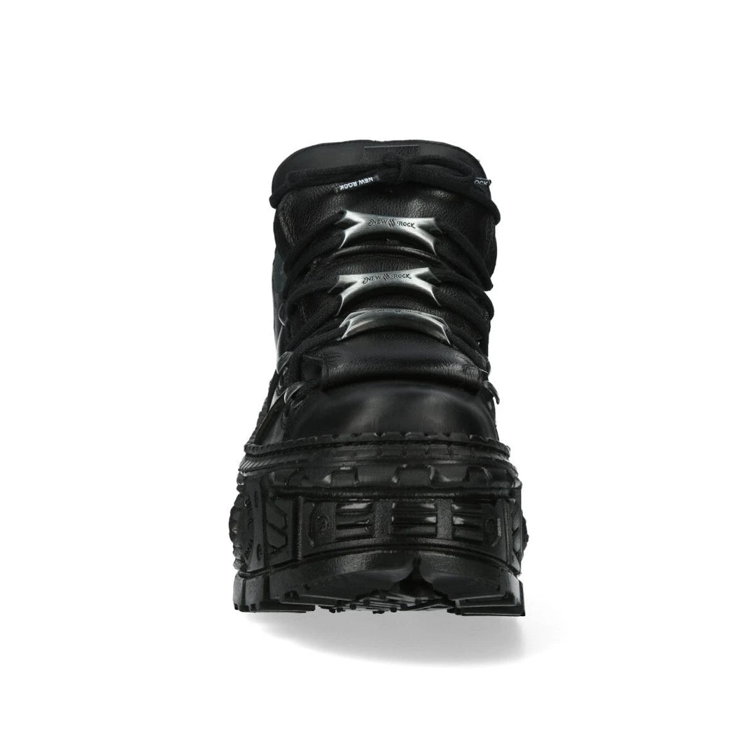 New Rock Boots Punk Rock WALL106-S12 Metallic Black Leather Platform Boots-TruClothing