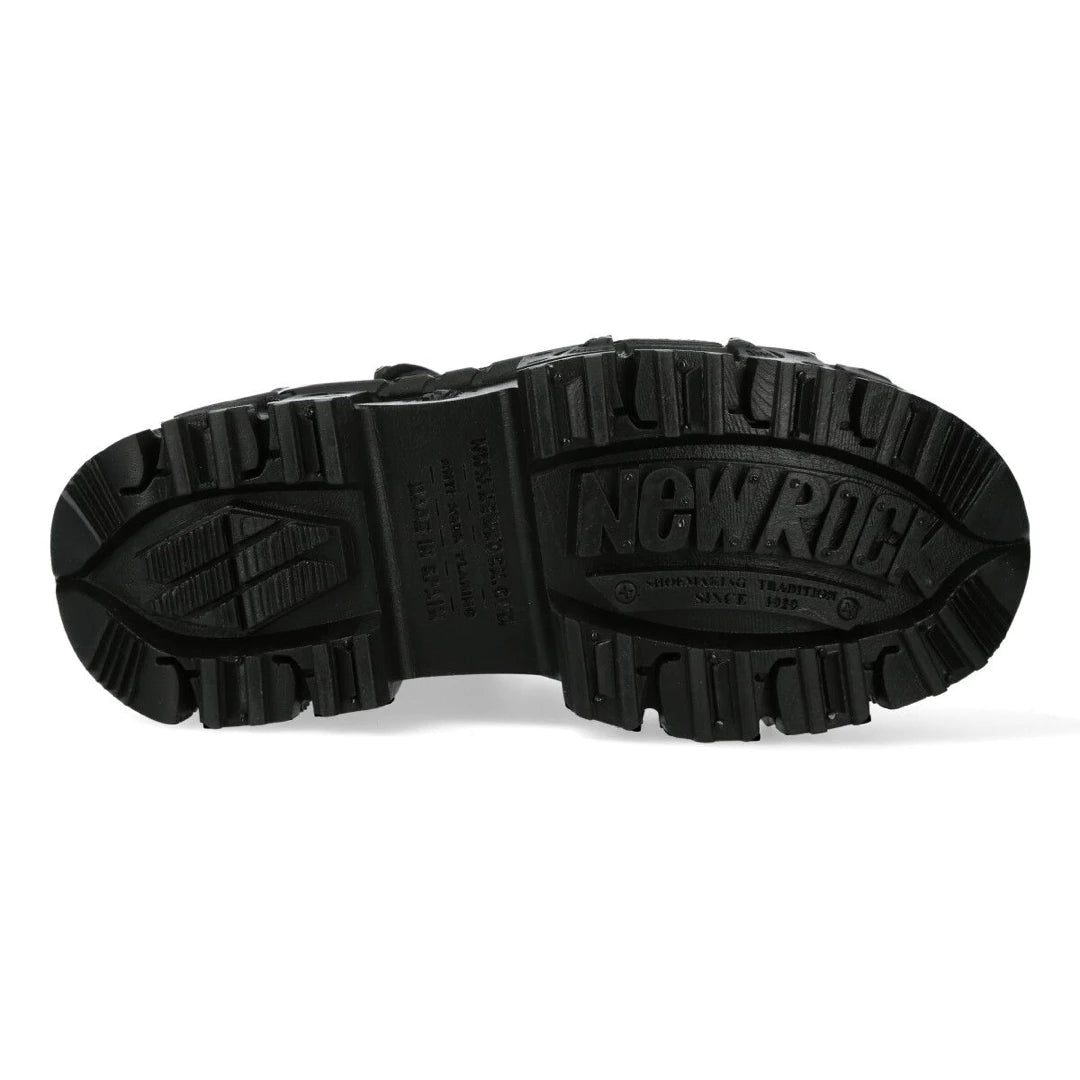 New Rock Boots Punk Rock WALL106-S12 Metallic Black Leather Platform Boots-TruClothing