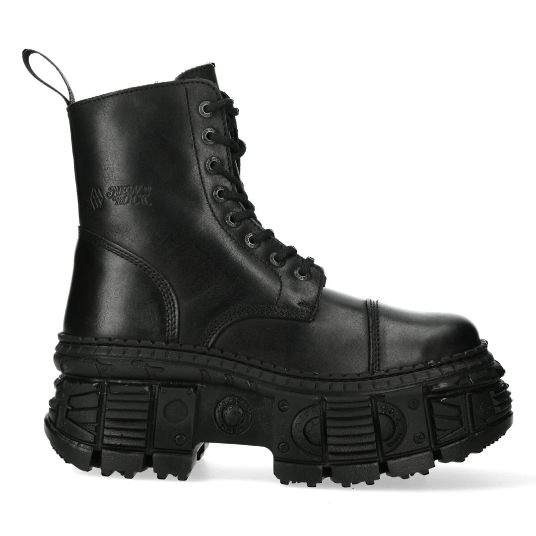 New Rock Boots Punk WALL083C-S5 Unisex Metallic Black Leather Platform Gothic EMO-TruClothing