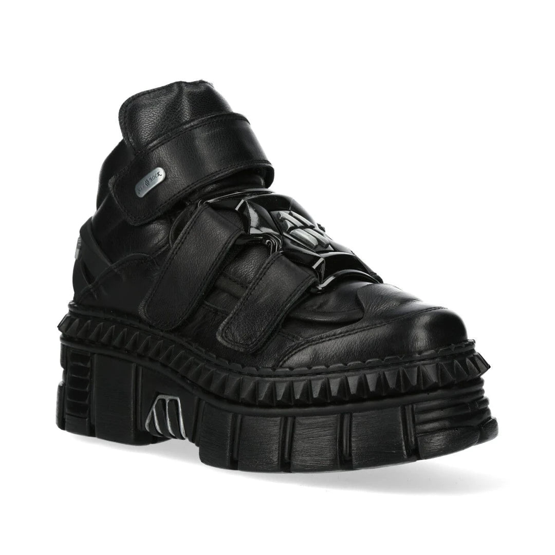 New Rock Boots Punk WALL285-S3 Unisex Metallic Black Leather Platform Gothic Shoes-TruClothing