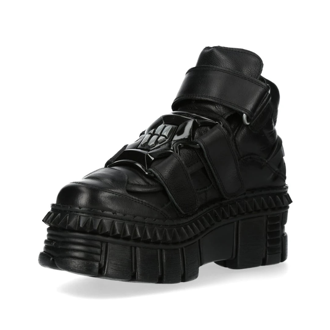 New Rock Boots Punk WALL285-S3 Unisex Metallic Black Leather Platform Gothic Shoes-TruClothing