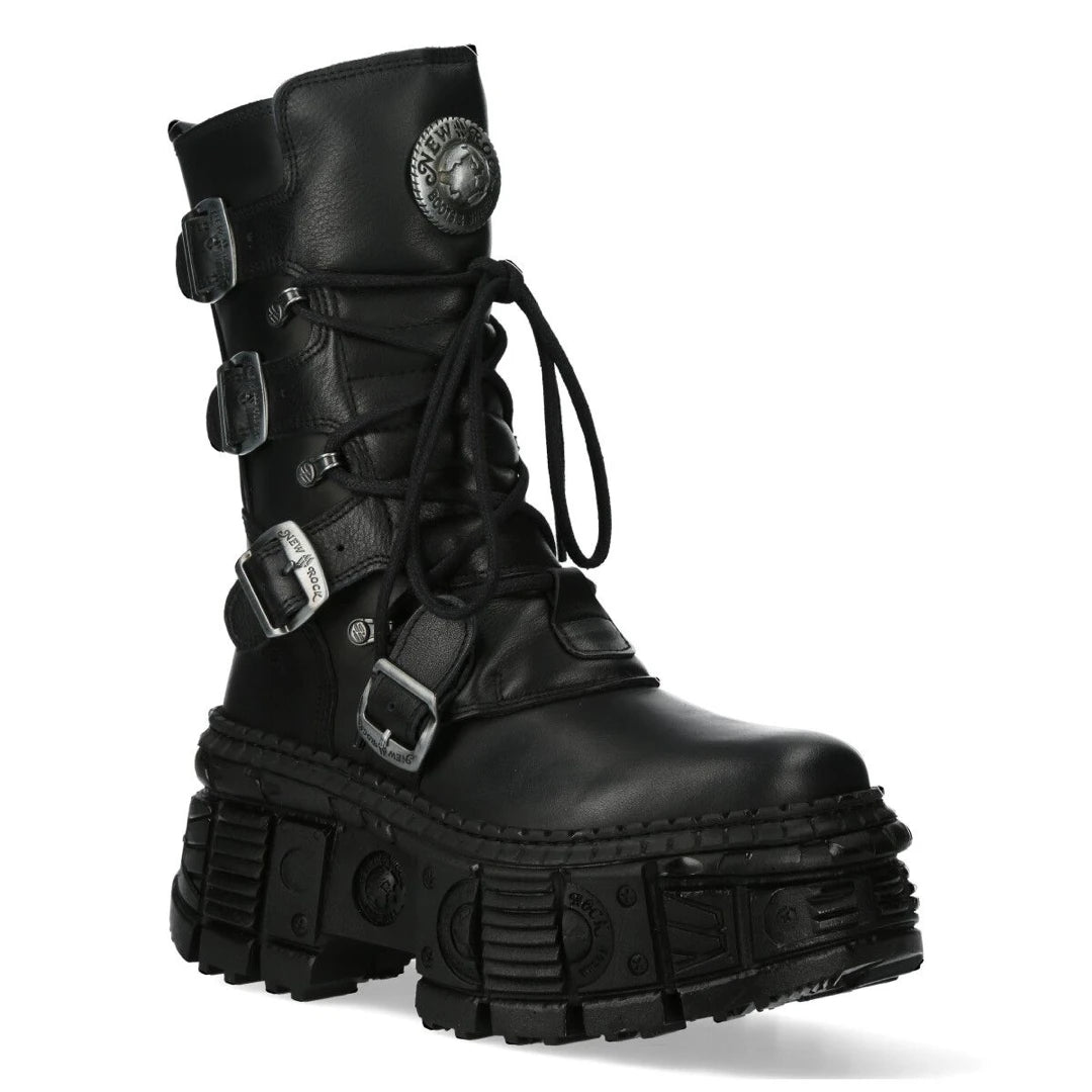New Rock Boots Punk WALL373-S5 Metallic Black Leather Platform Gothic EMO Goth-TruClothing