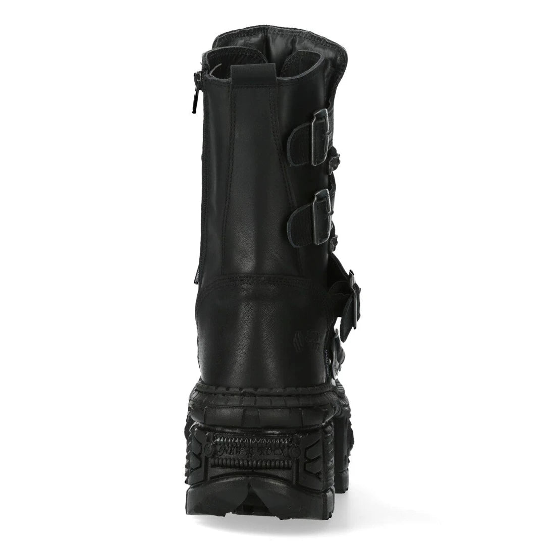 New Rock Boots Punk WALL373-S5 Metallic Black Leather Platform Gothic EMO Goth-TruClothing
