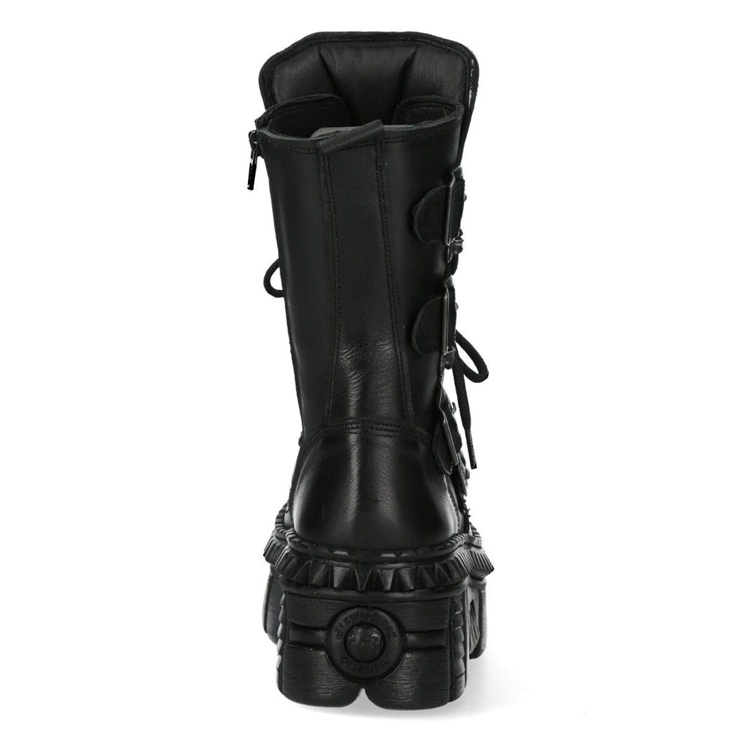 New Rock Boots Punk WALL373-S6 Unisex Metallic Black Leather Platform EMO-TruClothing