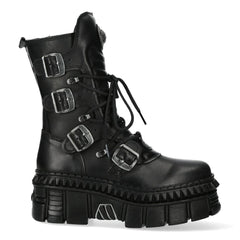New Rock Boots Punk WALL373-S6 Unisex Metallic Black Leather Platform EMO-TruClothing