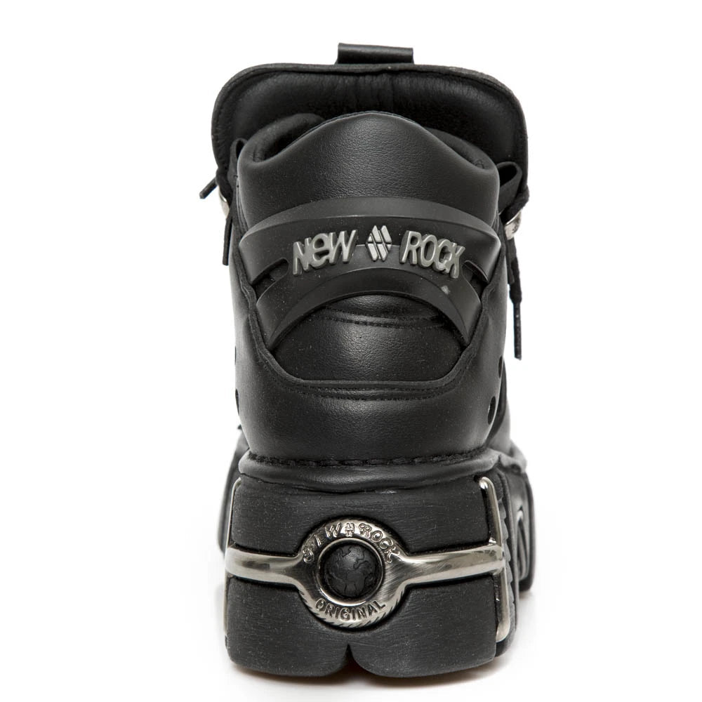 New Rock M-106-VS1 Unisex Metallic Black Vegan Leather Gothic Punk Rock Boots-TruClothing