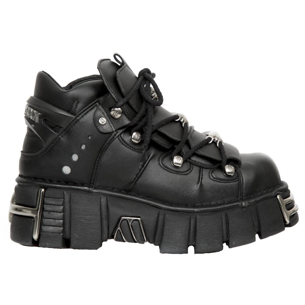 New Rock M-106-VS1 Unisex Metallic Black Vegan Leather Gothic Punk Rock Boots-TruClothing