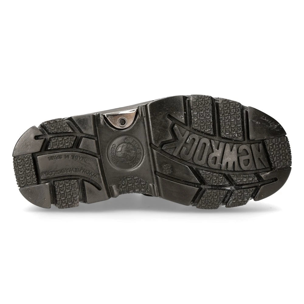 New Rock M-215-S6 Unisex Metallic Black 100% Leather Goth Techno Biker Boots-TruClothing