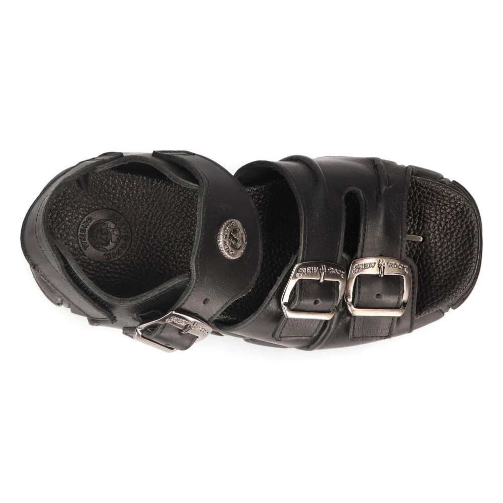 New Rock M-BIOS101-C2 Unisex Metallic Black 100% Leather Sandal Punk Rock Boots-TruClothing