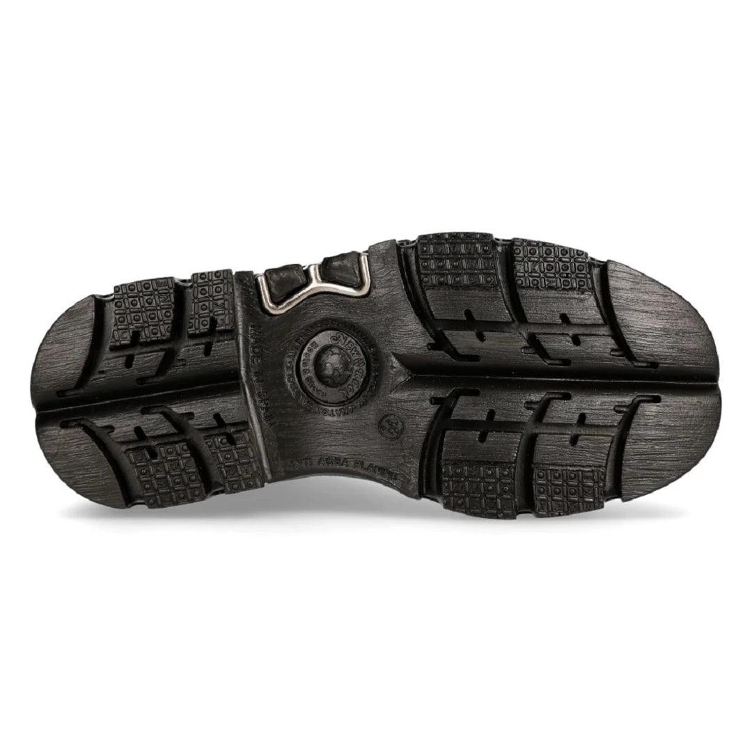New Rock M-MILI084N-S Unisex Metallic Black 100% Leather Platform Military Boots-TruClothing