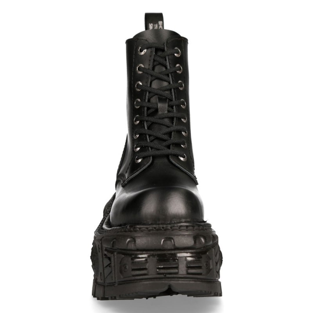 New Rock M-MILI084N-S5 Unisex Black 100% Leather Platform Military Boots-TruClothing