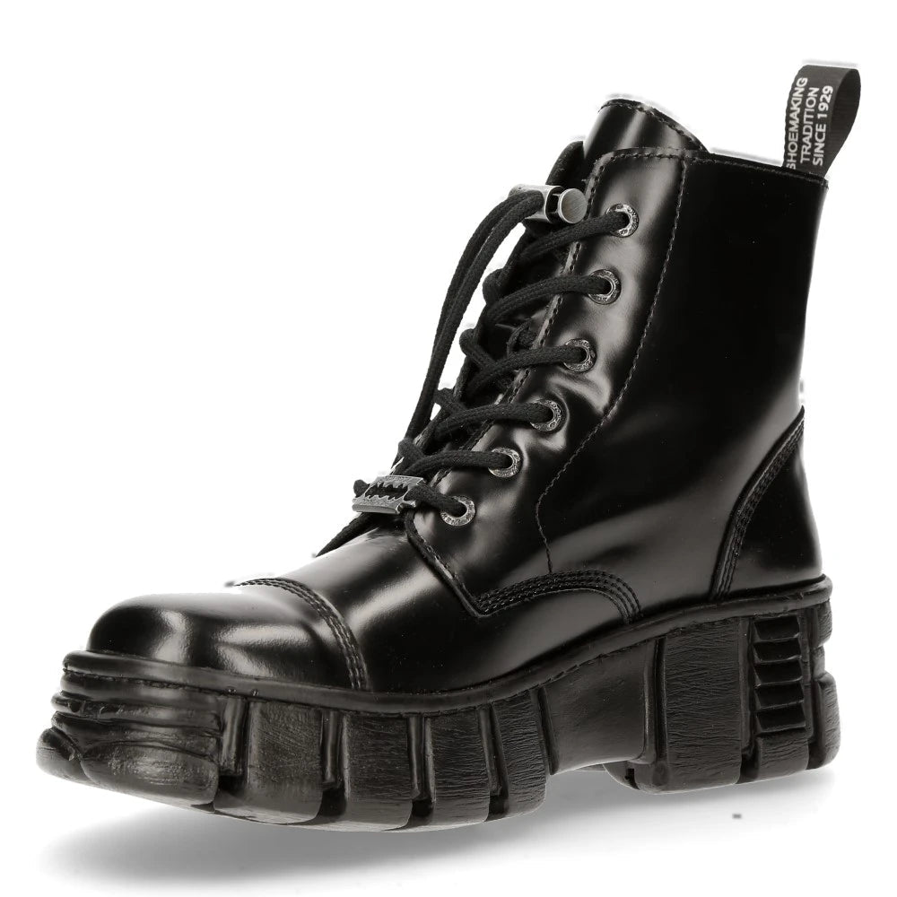 New Rock M-WALL005N-C6 Black Leather Wall Gothic Rock Biker Ankle Boots Patent-TruClothing