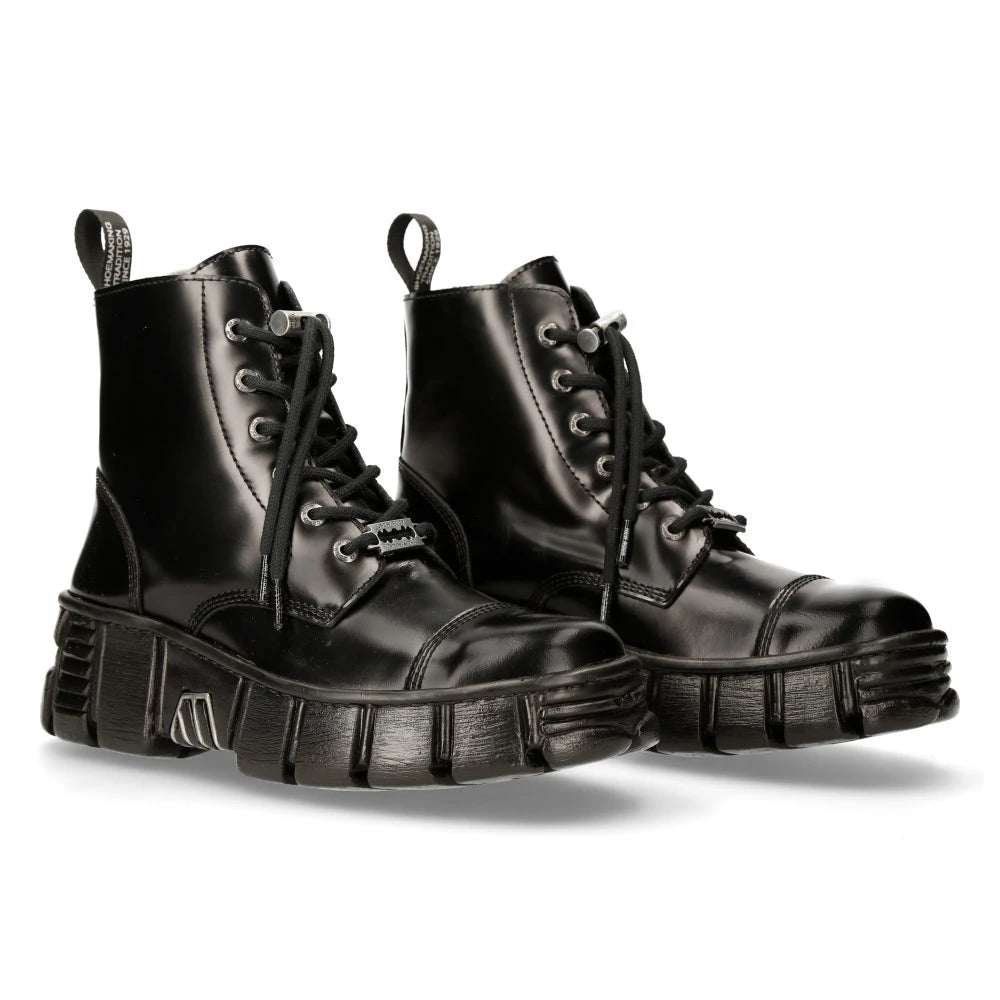 New Rock M-WALL005N-C6 Black Leather Wall Gothic Rock Biker Ankle Boots Patent-TruClothing