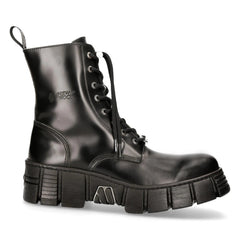 New Rock M-WALL026N-C5 Boots Black Leather Wall Rock Biker Ankle Tower Boots-TruClothing