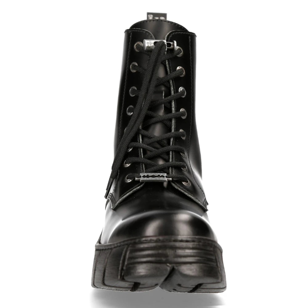 New Rock M-WALL026N-C5 Boots Black Leather Wall Rock Biker Ankle Tower Boots-TruClothing