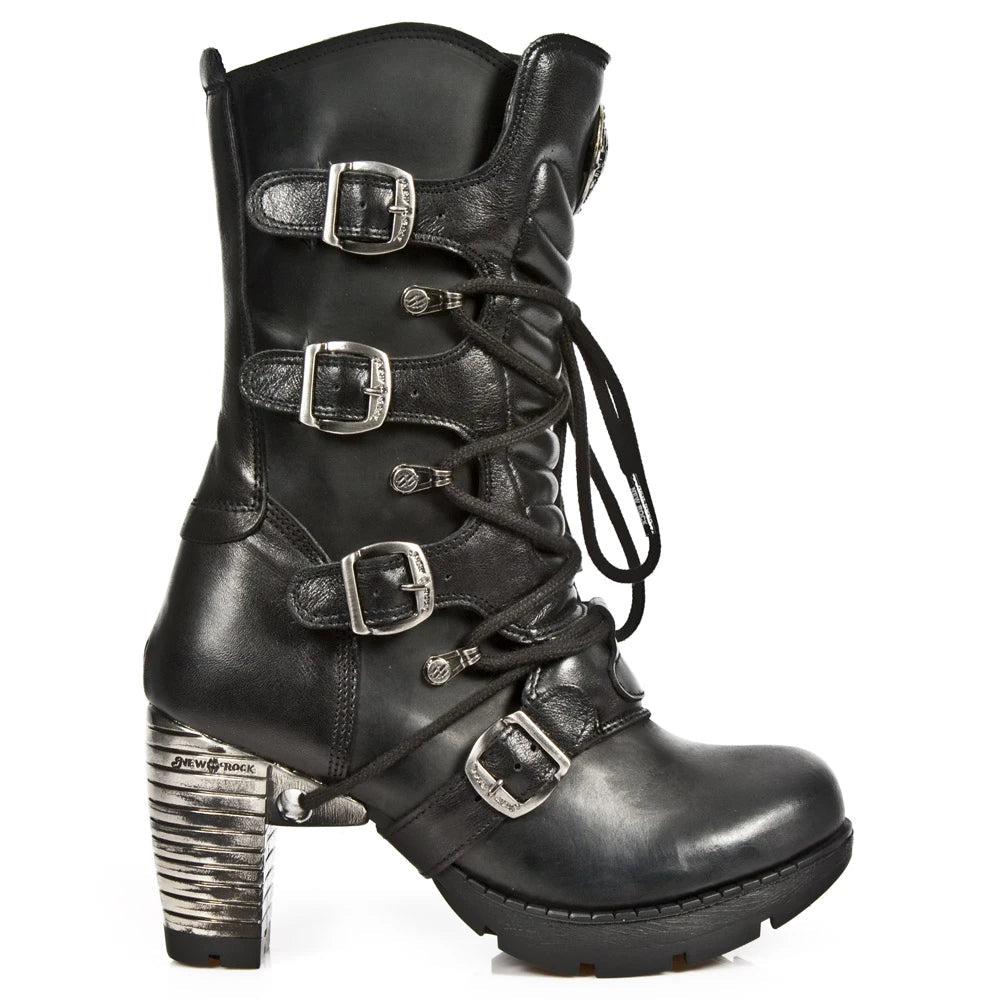 New Rock TR003-S1 womens Platform Heel Metal Rock Punk Laces Mid Boots Goth-TruClothing