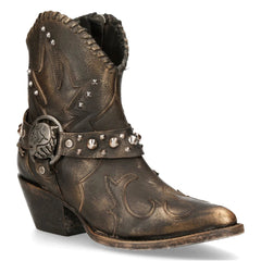 New Rock WSTM004-S1 Brown Leather Cowboy Western Pointed Boots Vintage Stud-TruClothing