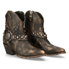 New Rock WSTM004-S1 Brown Leather Cowboy Western Pointed Boots Vintage Stud-TruClothing