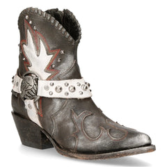 New Rock WSTM004-S2 Grey White Leather Cowboy Western Pointed Boots Vintage-TruClothing