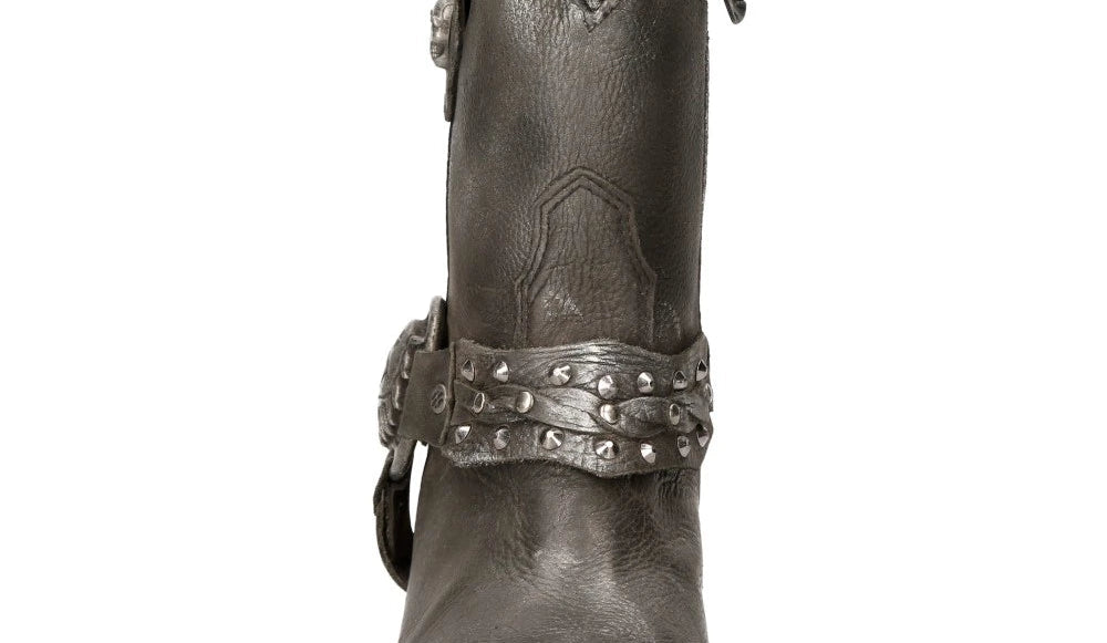 New Rock WSTM005-S1 Black Leather Cowboy Western Pointed Boots Vintage-TruClothing