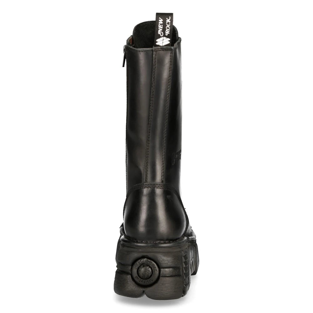 New RockM-MILI211C-C1 Unisex Metallic Black 100% Leather Techno Biker Boots-TruClothing