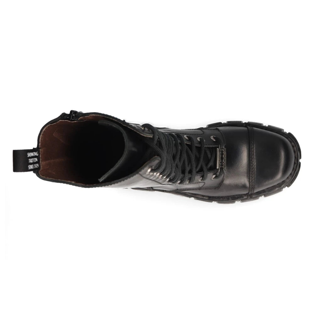 New RockM-MILI211C-C1 Unisex Metallic Black 100% Leather Techno Biker Boots-TruClothing