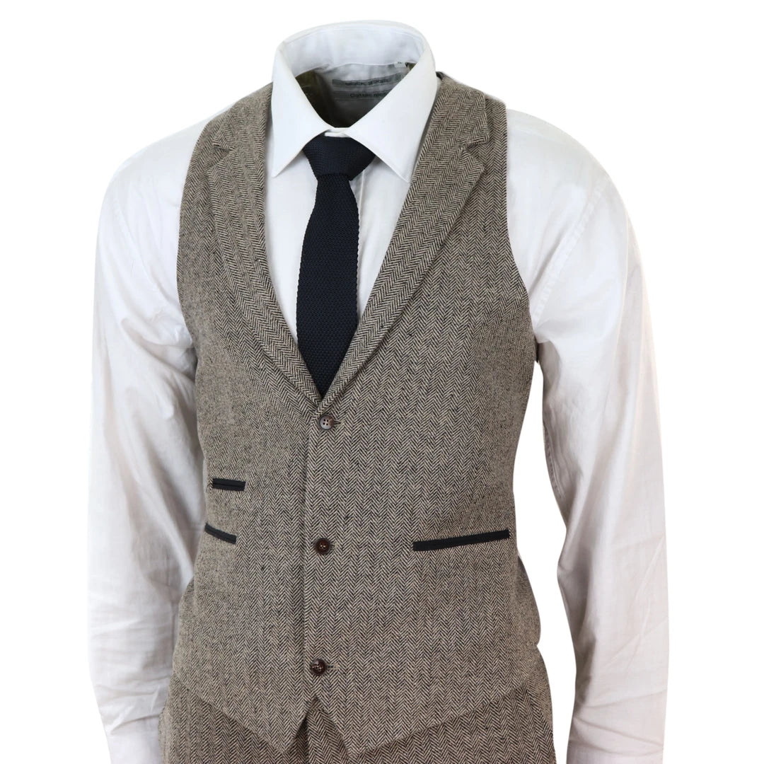 Oak-Brown Herringbone Tweed 3 Piece Suit-TruClothing
