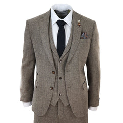 Oak-Brown Herringbone Tweed 3 Piece Suit-TruClothing