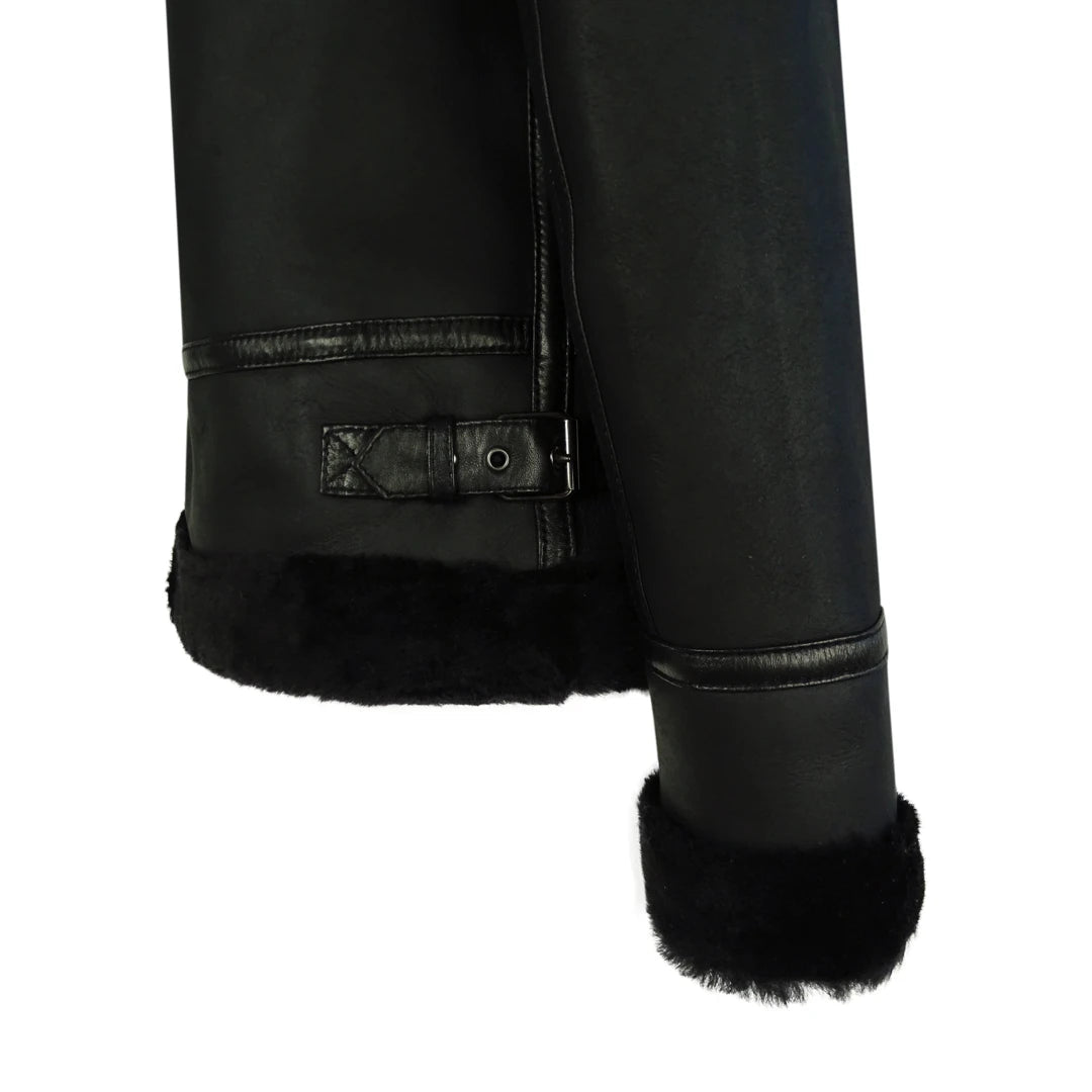 Octavia - Classic Black Women's Sheepskin Jacket-TruClothing