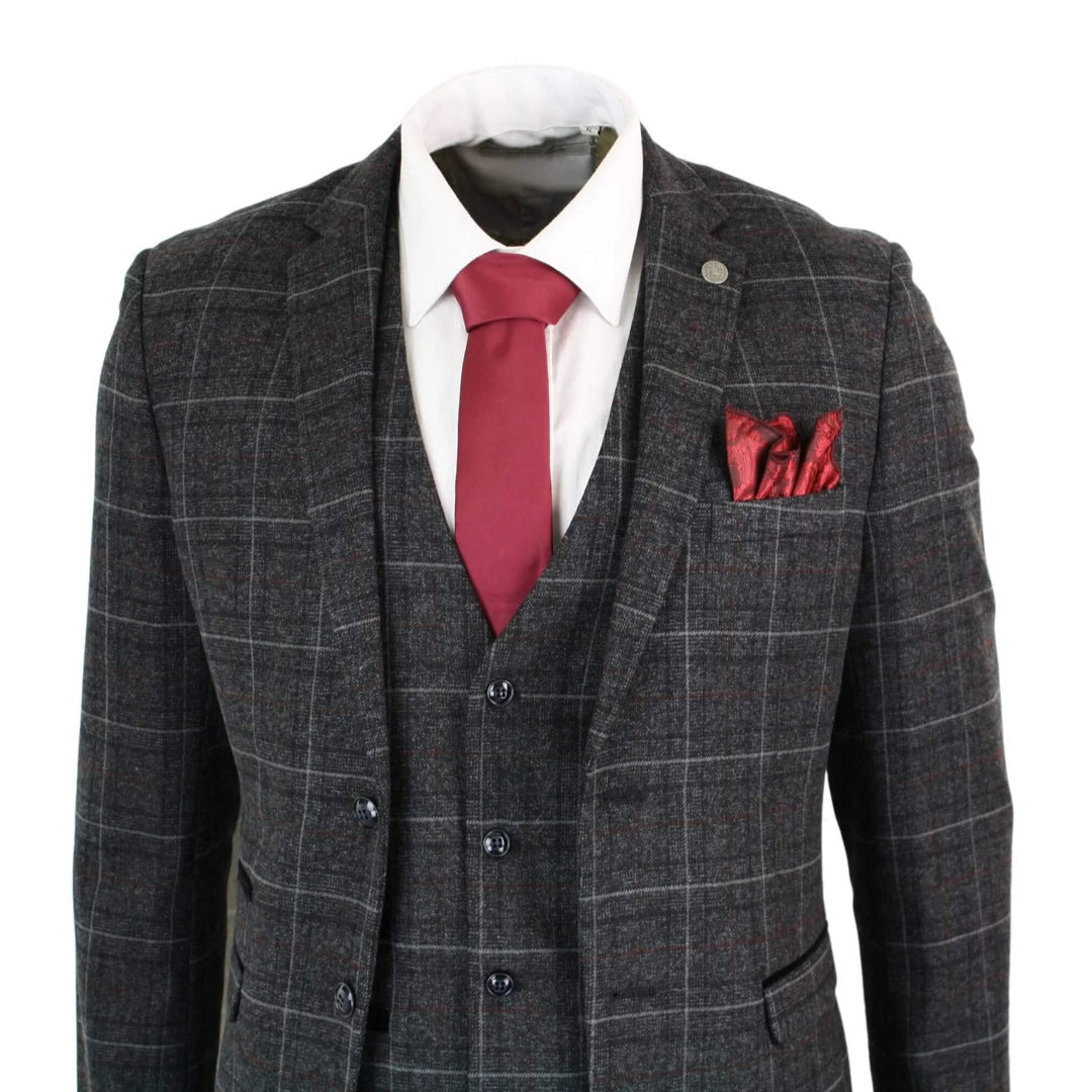 Paul Andrew Harvey Men s Grey 3 Piece Tweed Suit Herringbone TruClothing