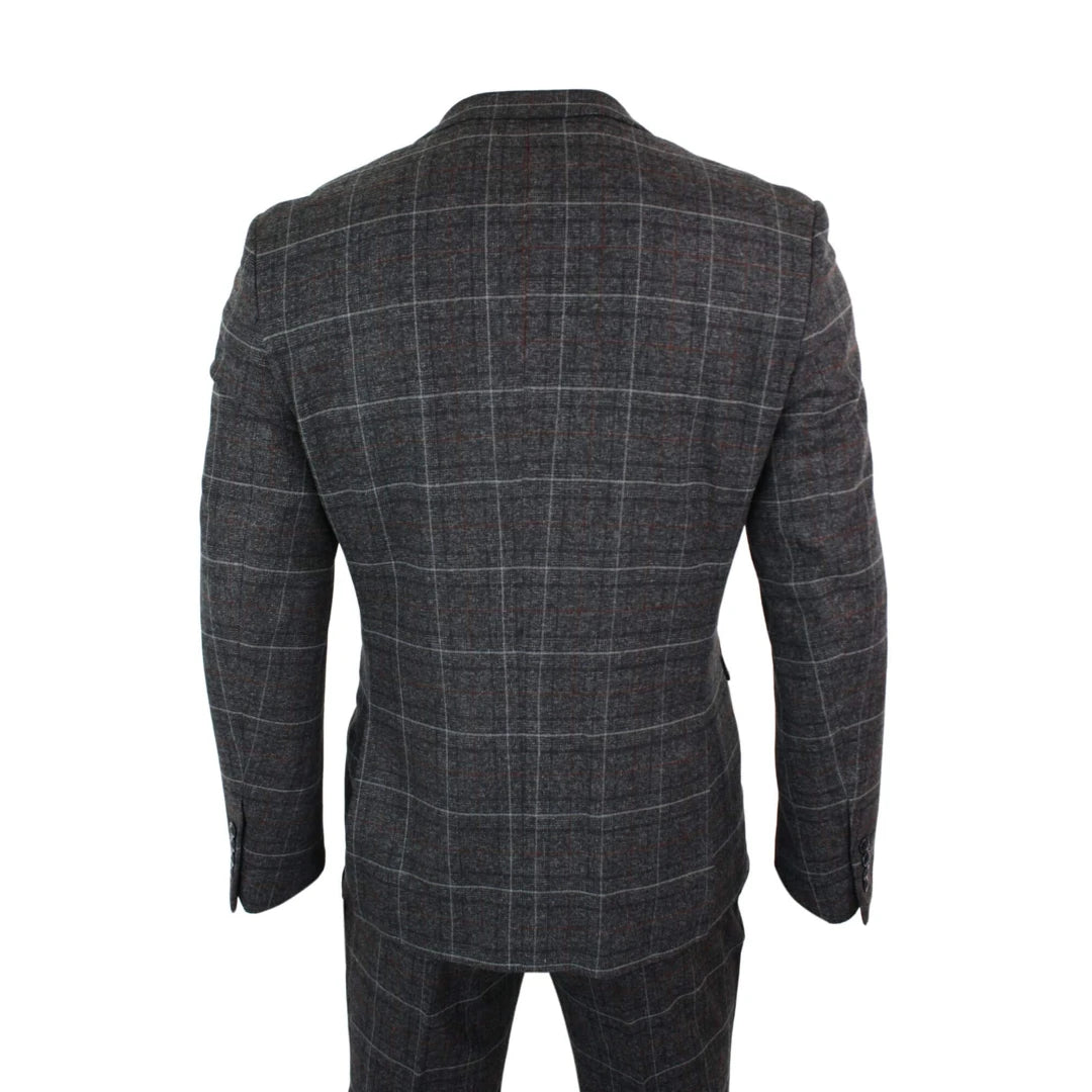 Paul Andrew Harvey - Mens Charcoal Grey Black 3 Piece Tweed Suit Wine Vintage Retro-TruClothing