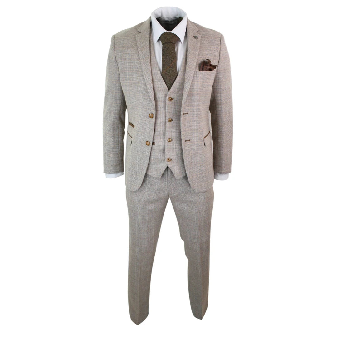 Men's 3 Piece Classic Suit– Wheat Sand Khaki Beige