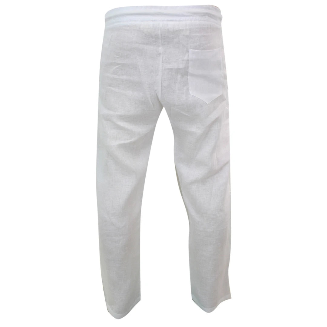 Men's Casual Linen Trousers | Drawstring | Navy Blue | Percival Menswear