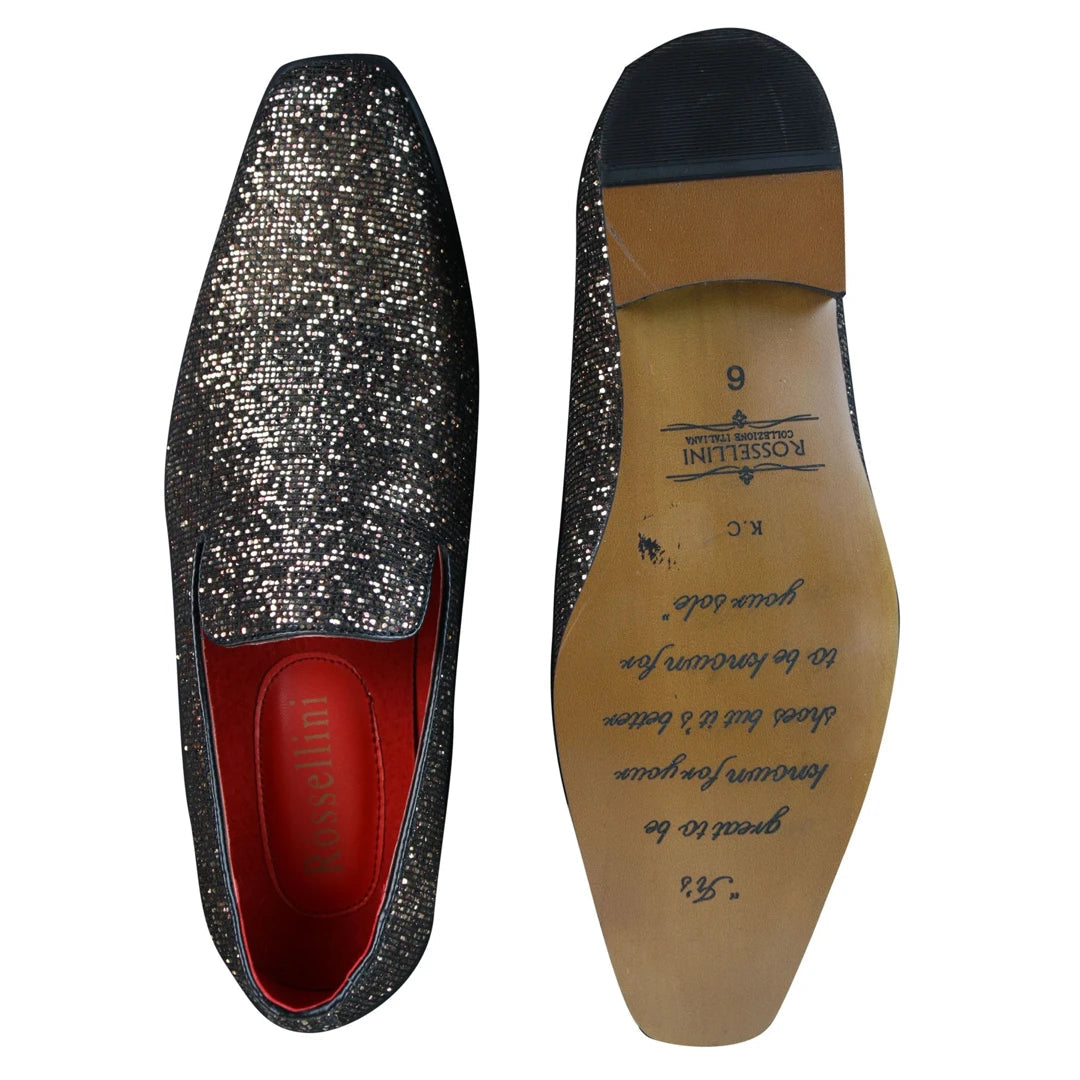 Rossellini Eastend Mens Shiny Gold Slip On Glitter Shoes Party Smart Patent Leather Gold-TruClothing